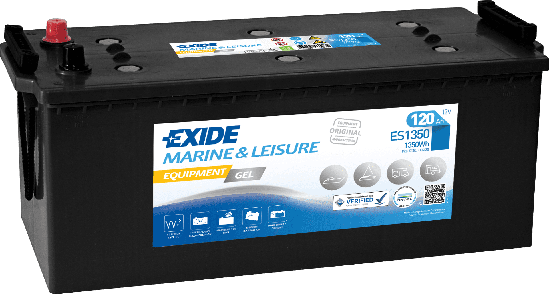 12 VOLT 120 AH EQUIPMENT GEL 1350 WH Düz Kutup D4 513 mm X 189 mm X 223 mm GÜNEŞ PANELİ - MARİN BESLEME (SERVİS AKÜSÜ)