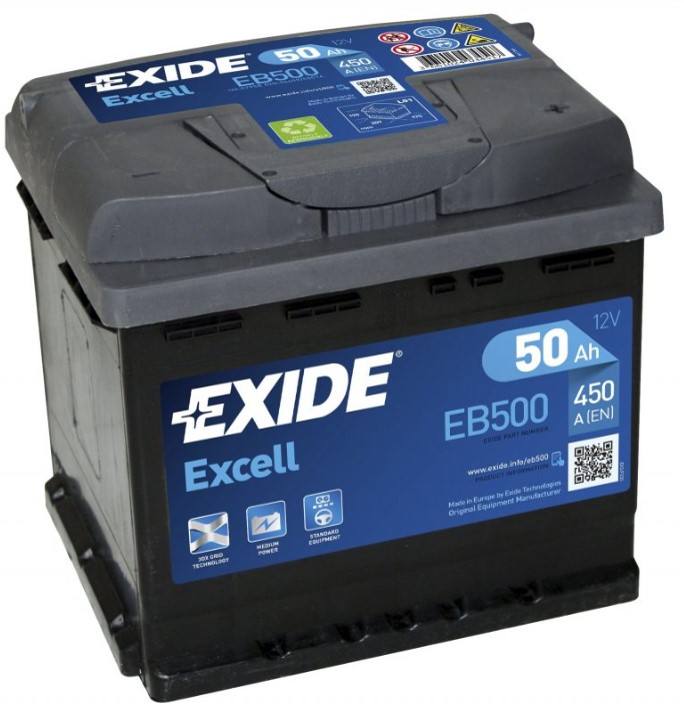12 VOLT 50 AH 450 EN Excell Serisi Tam Kapalı Düz Kutup LB1 207 mm X 175 mm X 190 mm  AVRUPA MODEL ARAÇLAR