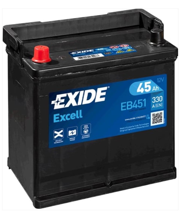 12 VOLT 45 AH 330 EN Excell Japon Serisi Tam Kapalı Ters Kutup Ön Tırnaklı E02 220 mm X 135 mm X 225 mm DAR JAPON - KORE MODEL ARAÇLAR